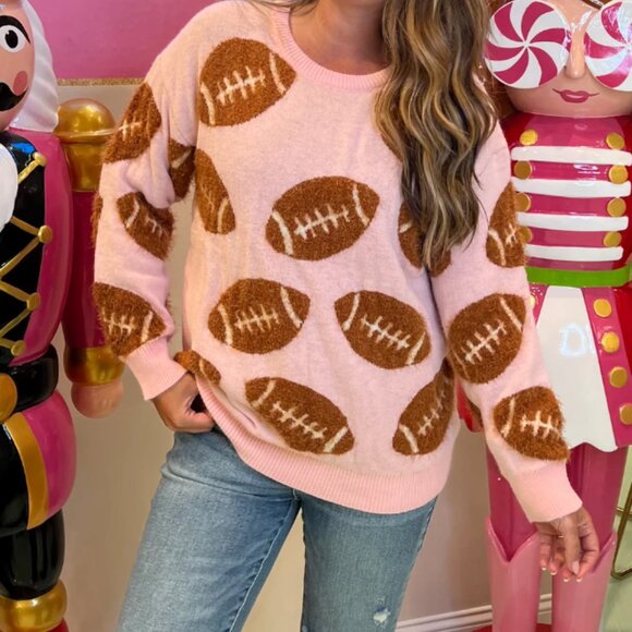 Simply Southern Football Pink Fuzzy Sweater NEW Small - Picture 3 of 10